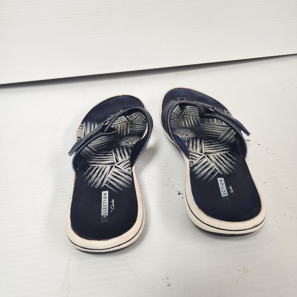 Clarks Brinkley Bree Open Toe Casual Navy/White Adjustable Strap Sandal Sz 10 - Picture 5 of 7